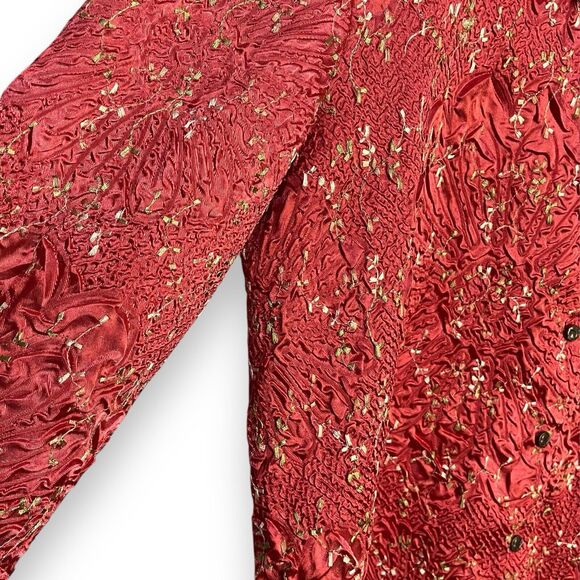 Savvy By Rafael Button Up Shirt Women's Large Pink Embroidered Floral Retro Boho - Picture 5 of 9